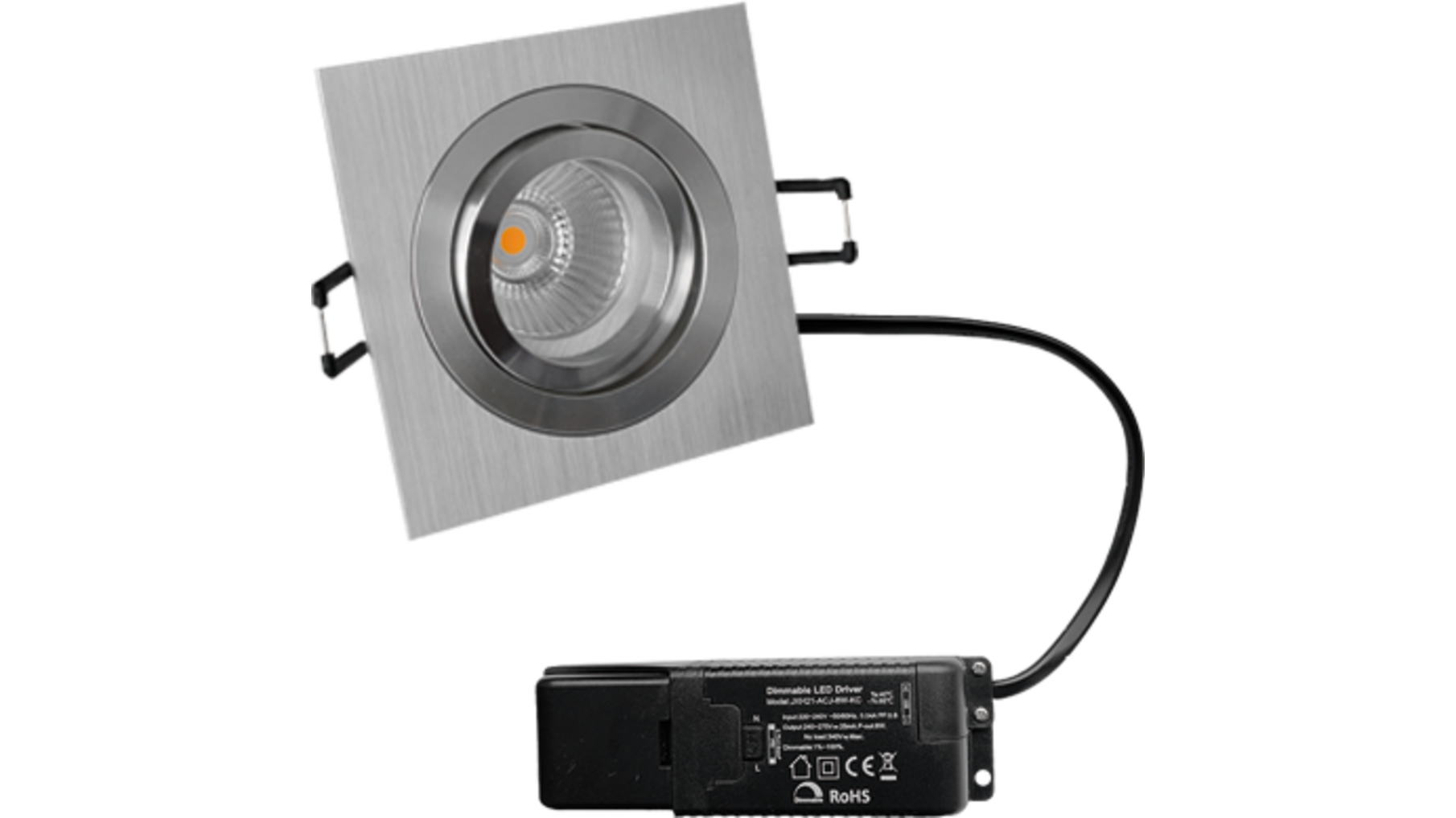 Smooth kantelbare inbouwspot vierk. Aluminium + Triac driver