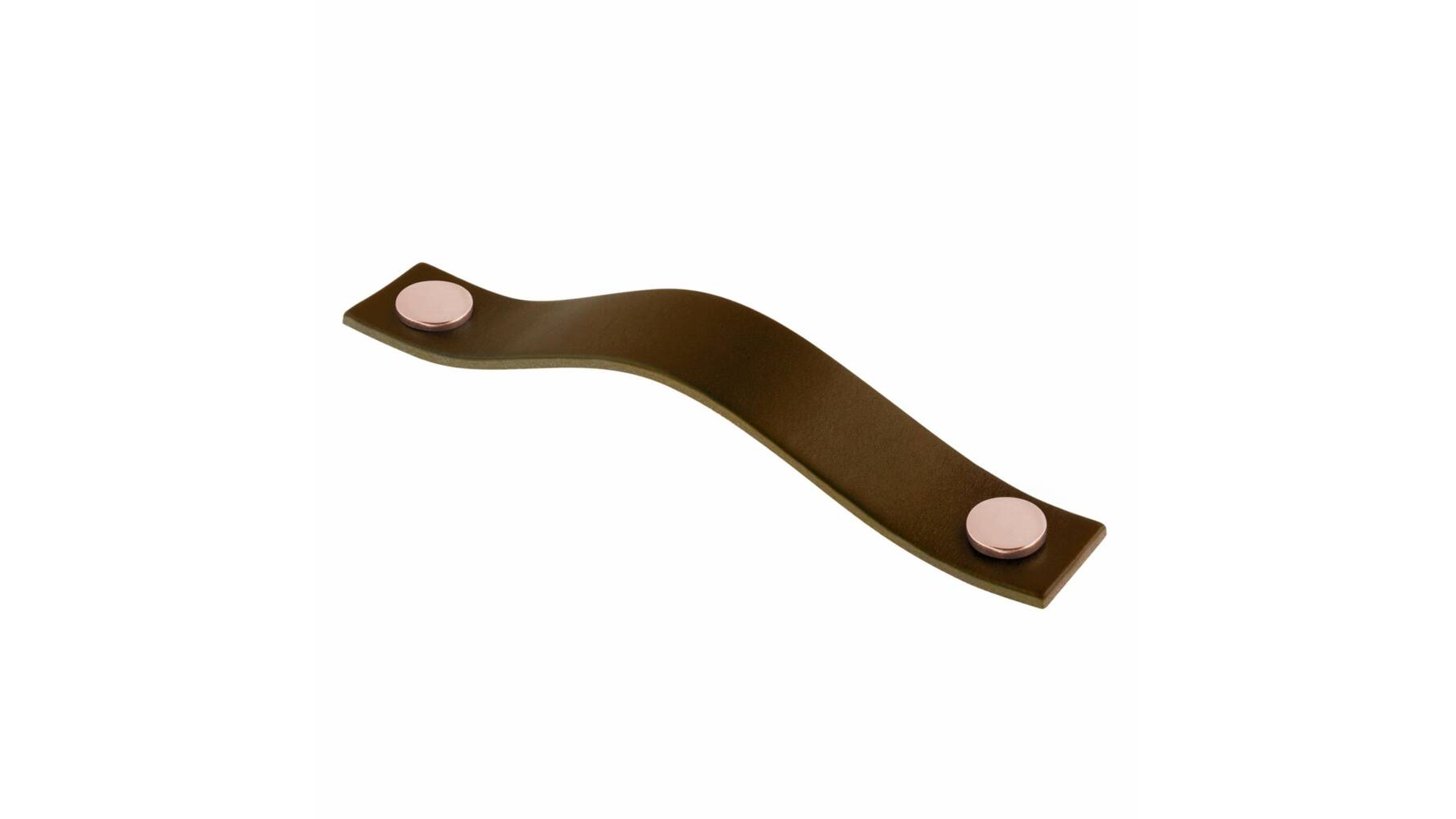 Greep leer bruin 25x128mm met bevestiging koper