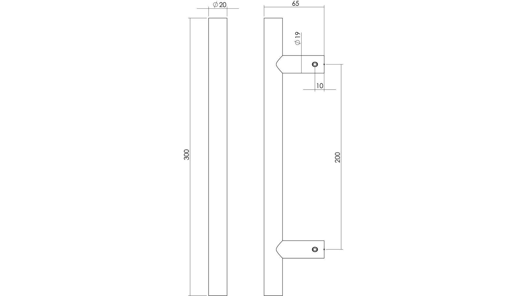 Deurgreep T-model ø 20mm 300mm mat zwart