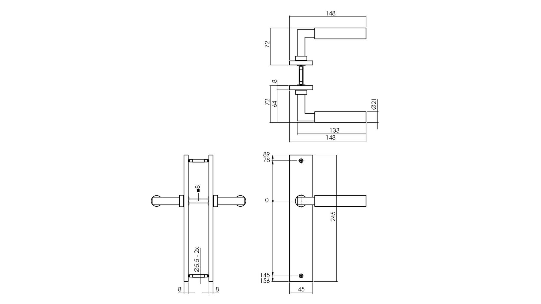 Deurkruk Bau-Stil op schild 245x45mm blind antracietgrijs