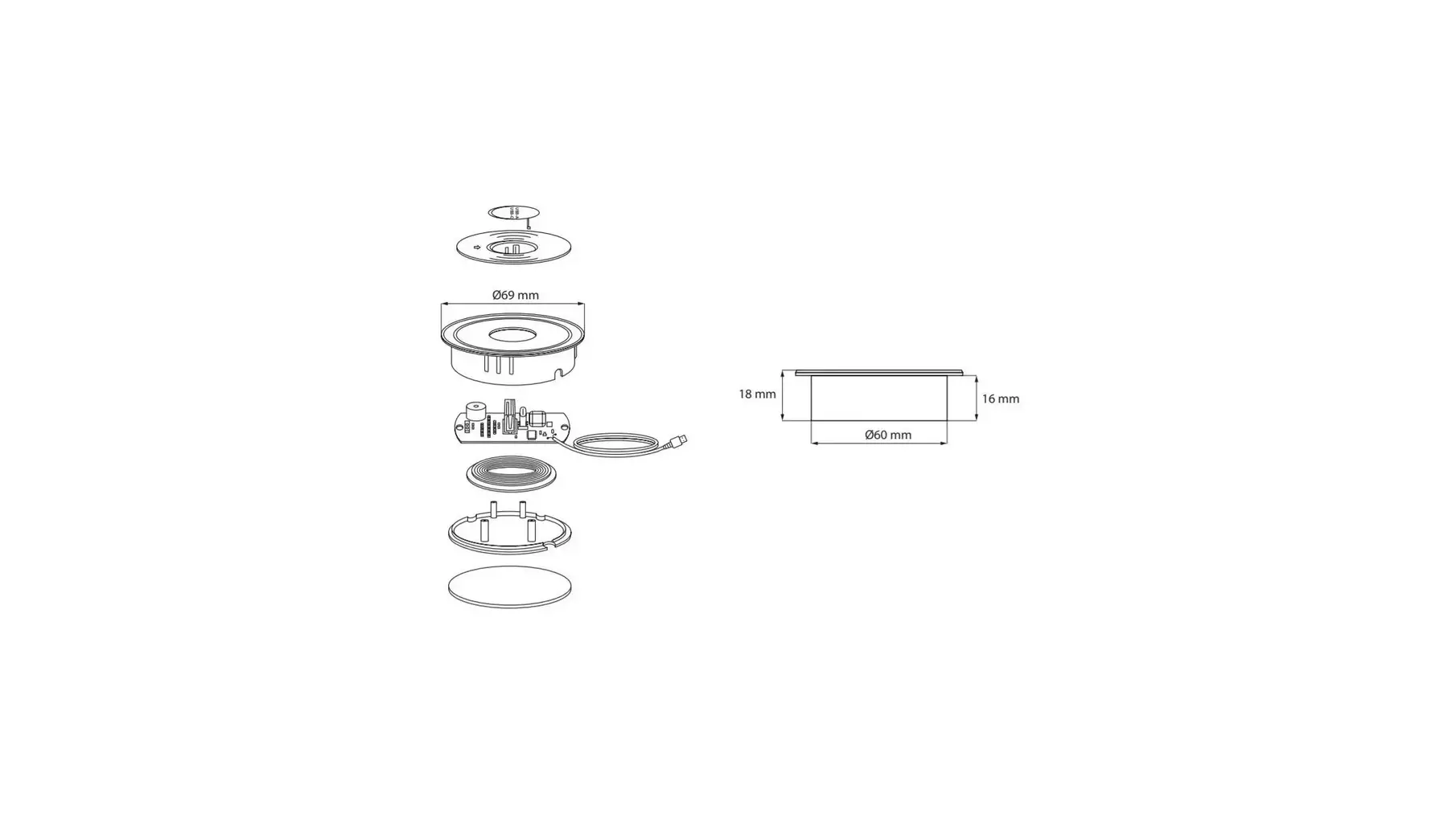 Draadloze oplader, diameter 60mm, chroom/zwart