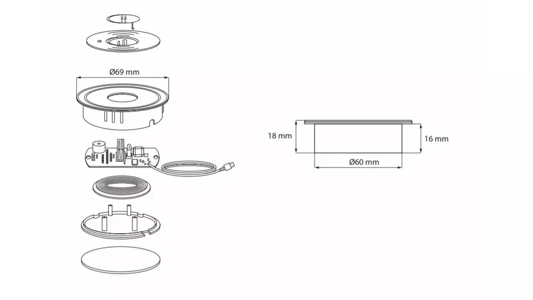 Draadloze oplader, diameter 60mm, chroom/zwart