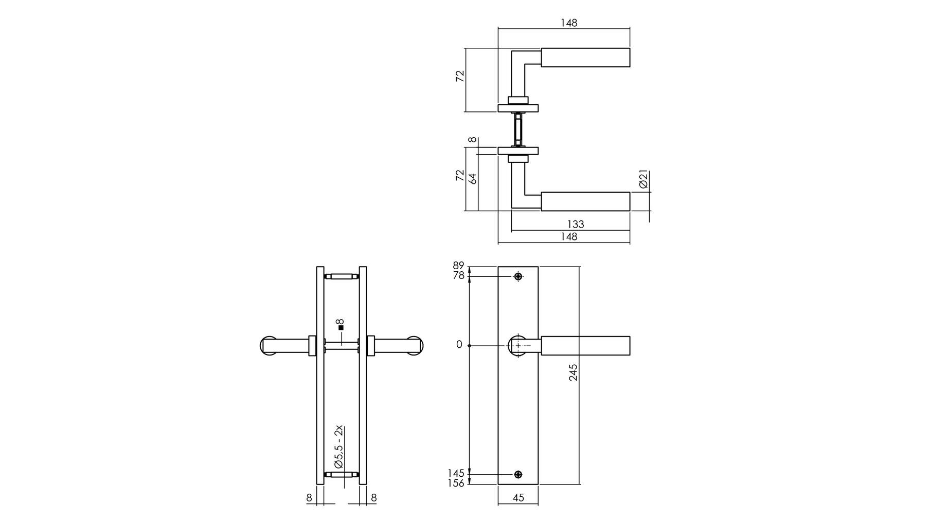 Deurkruk Bau-Stil op schild 245x45 mm blind