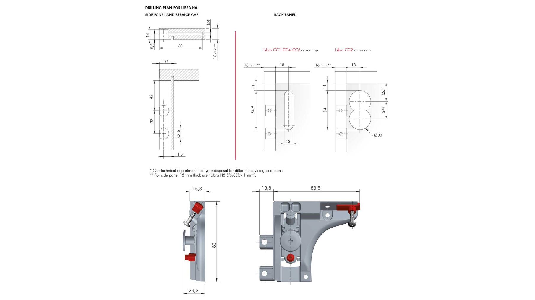 Kastophanger LIBRA H6 rechts, twee pennen 15mm