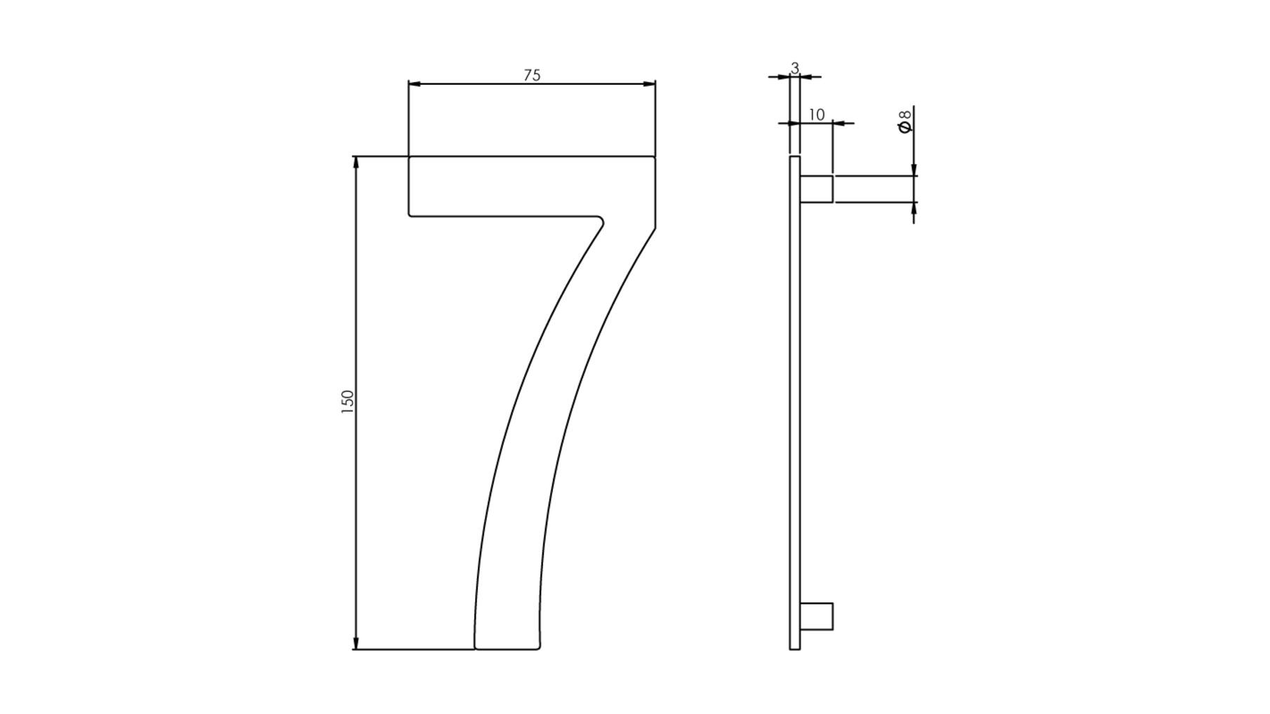 Huisnummer 7 150mm RVS geborsteld