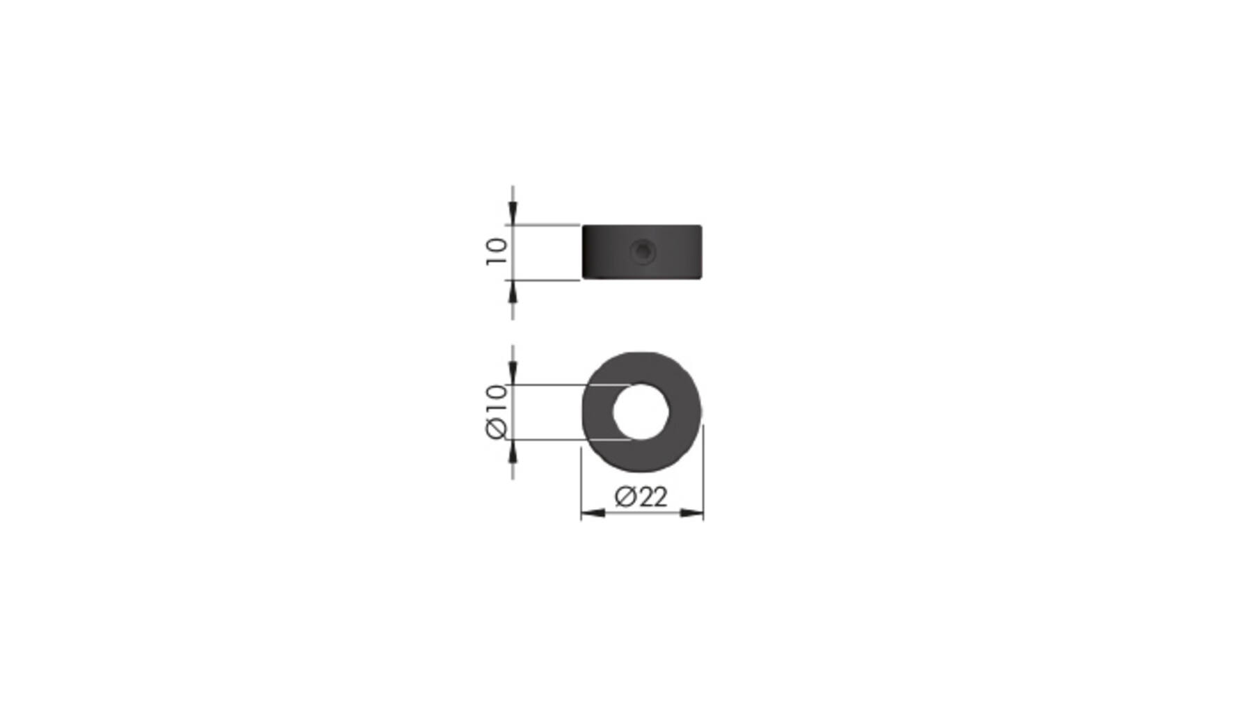 Afstandsring 10mm (als dieptestop) gat 10mm, diameter 22mm