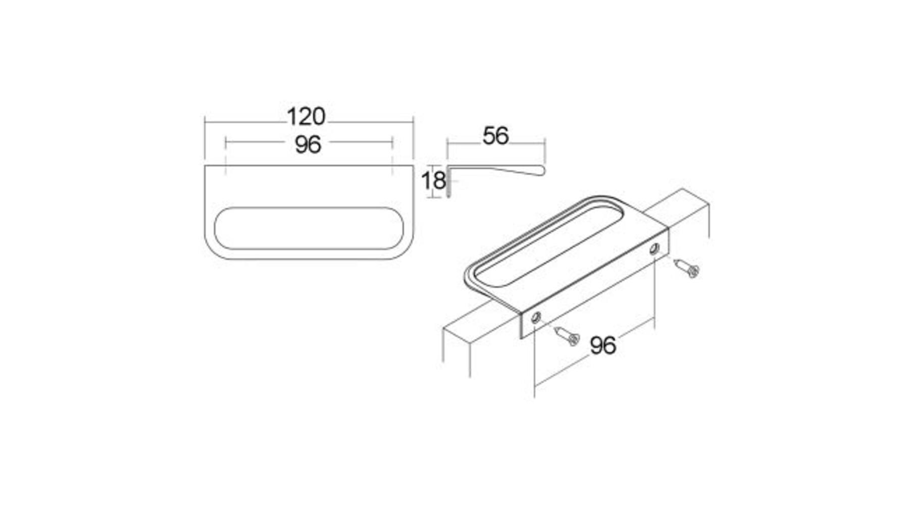 Greep Rim 120x96x18mm RVS look