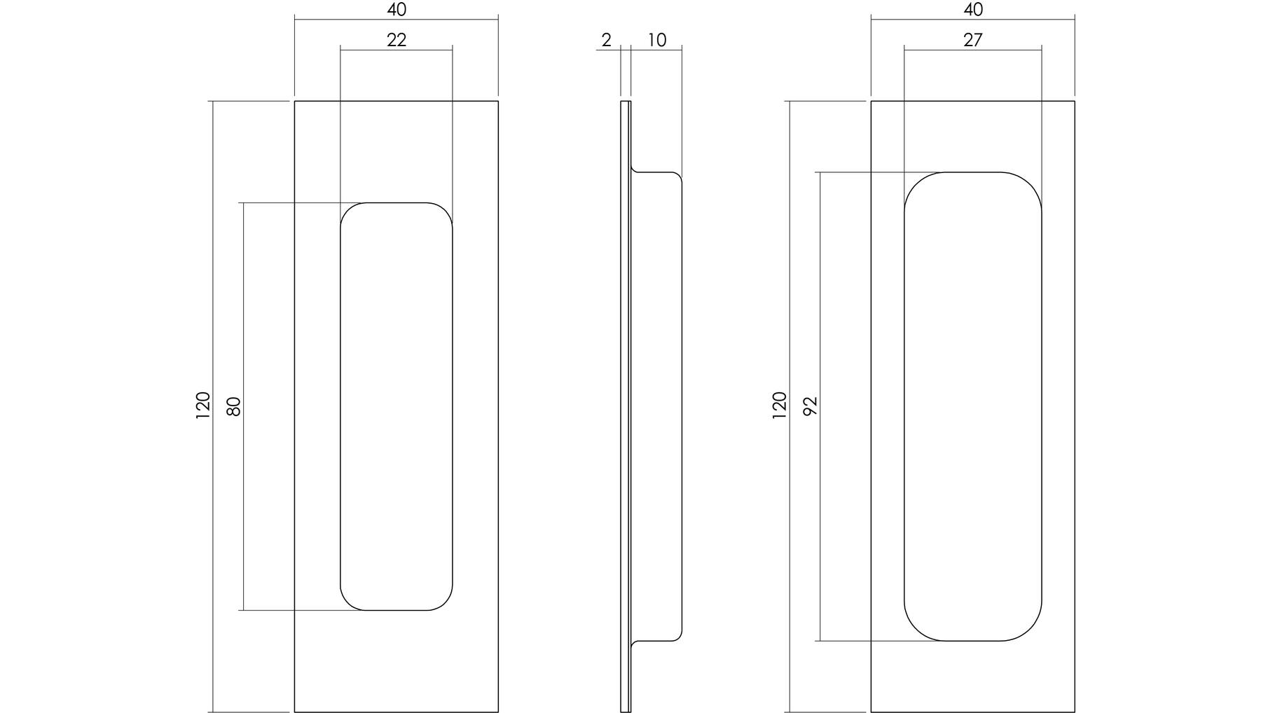 Schuifdeurkom rechthoek 120x40mm blind mat zwart