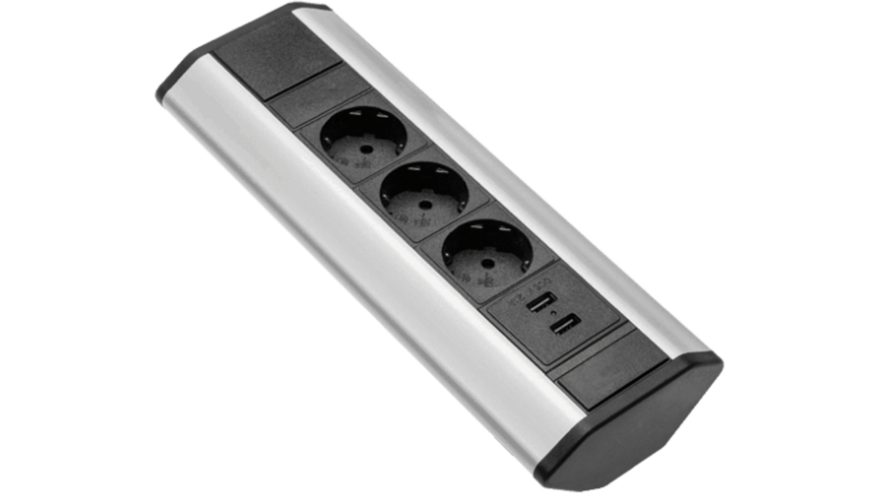 Energie hoekzuil aluminium/zwart 3-voudig wcd + 2x USB lader