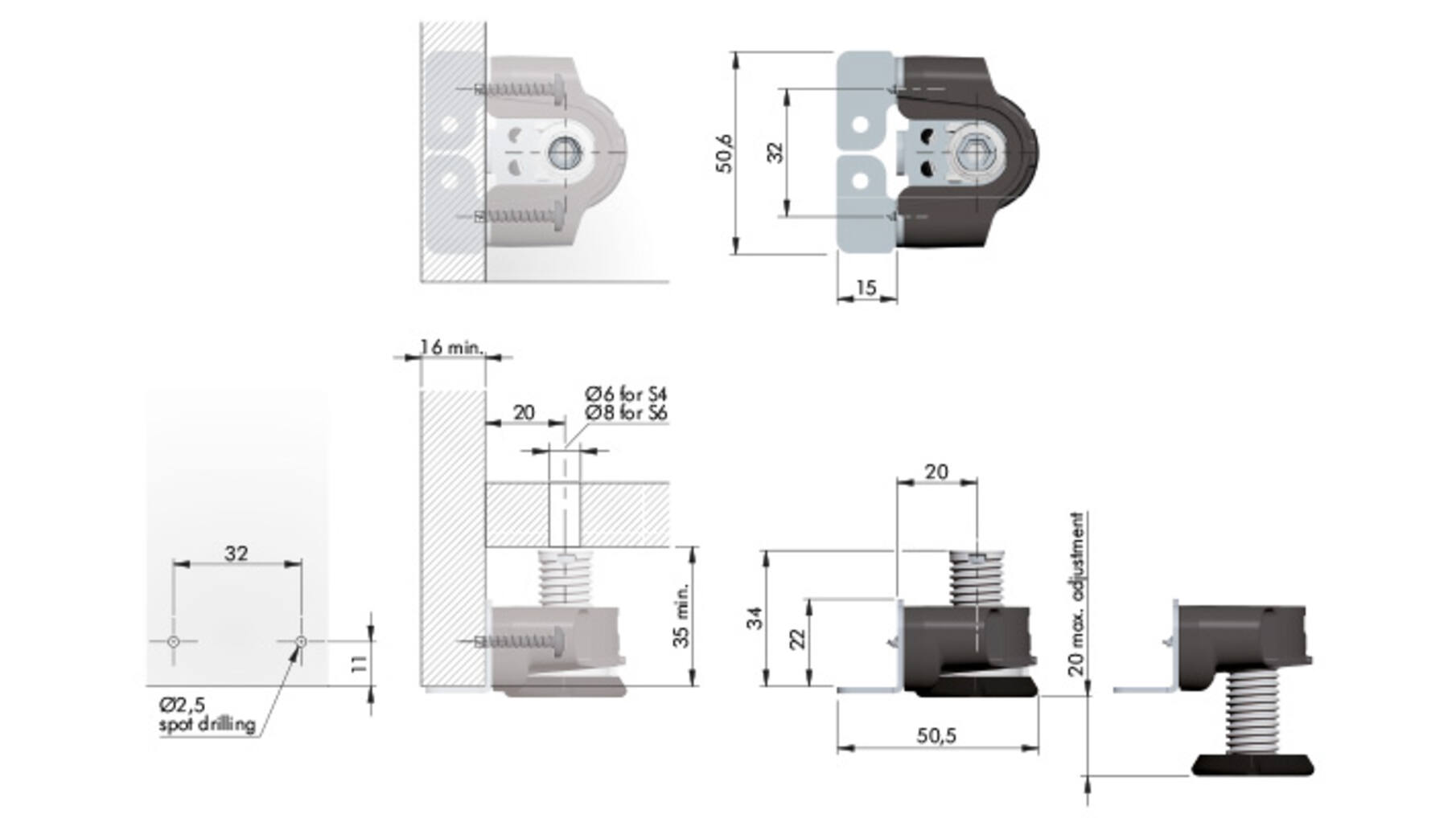 Stelvoet  INTEGRATO TECH A, 20mm verstelbaarheid, montage