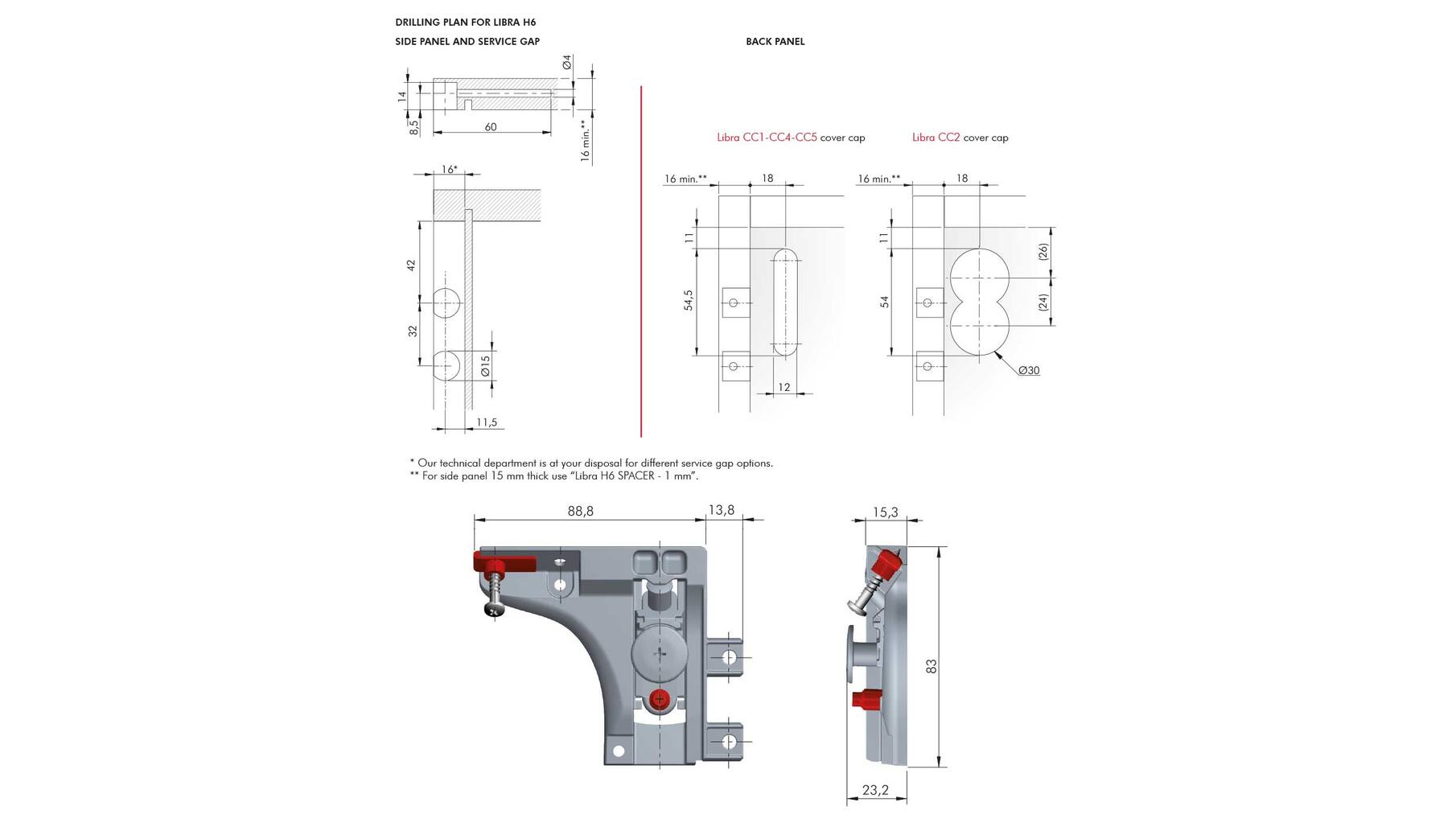 Kastophanger LIBRA H6 links, twee pennen 15mm