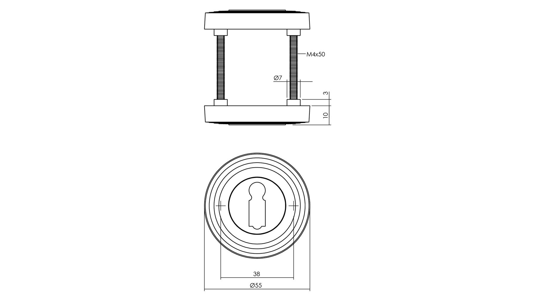 Rozet met sleutelgat ø55x10mm messing titaan PVD