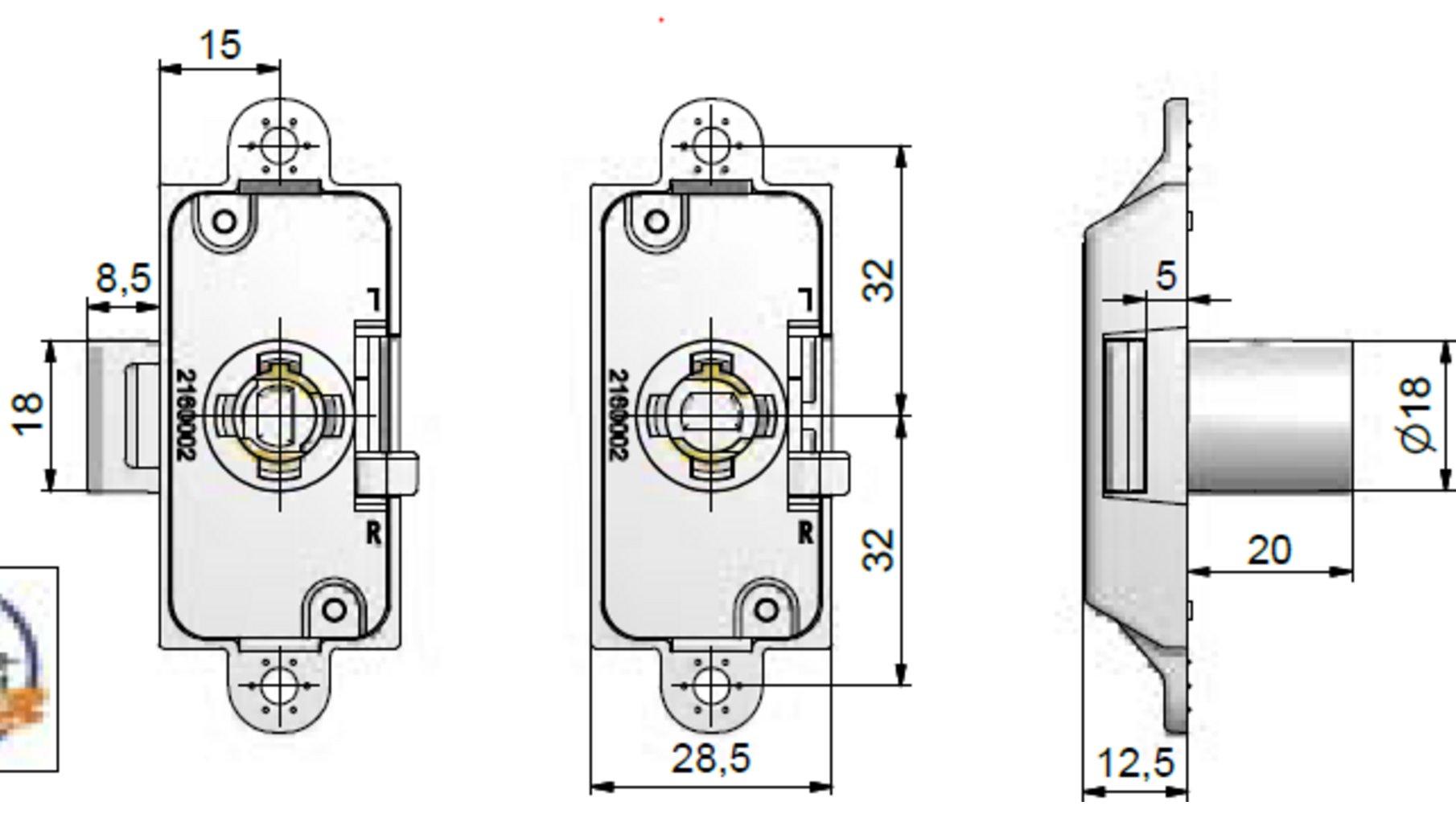 Oplegslot P2 vernikkeld penmaat 15mm links en rechts