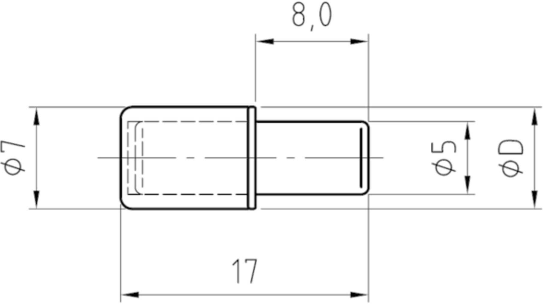 Glasplankdrager stift 5mm met huls