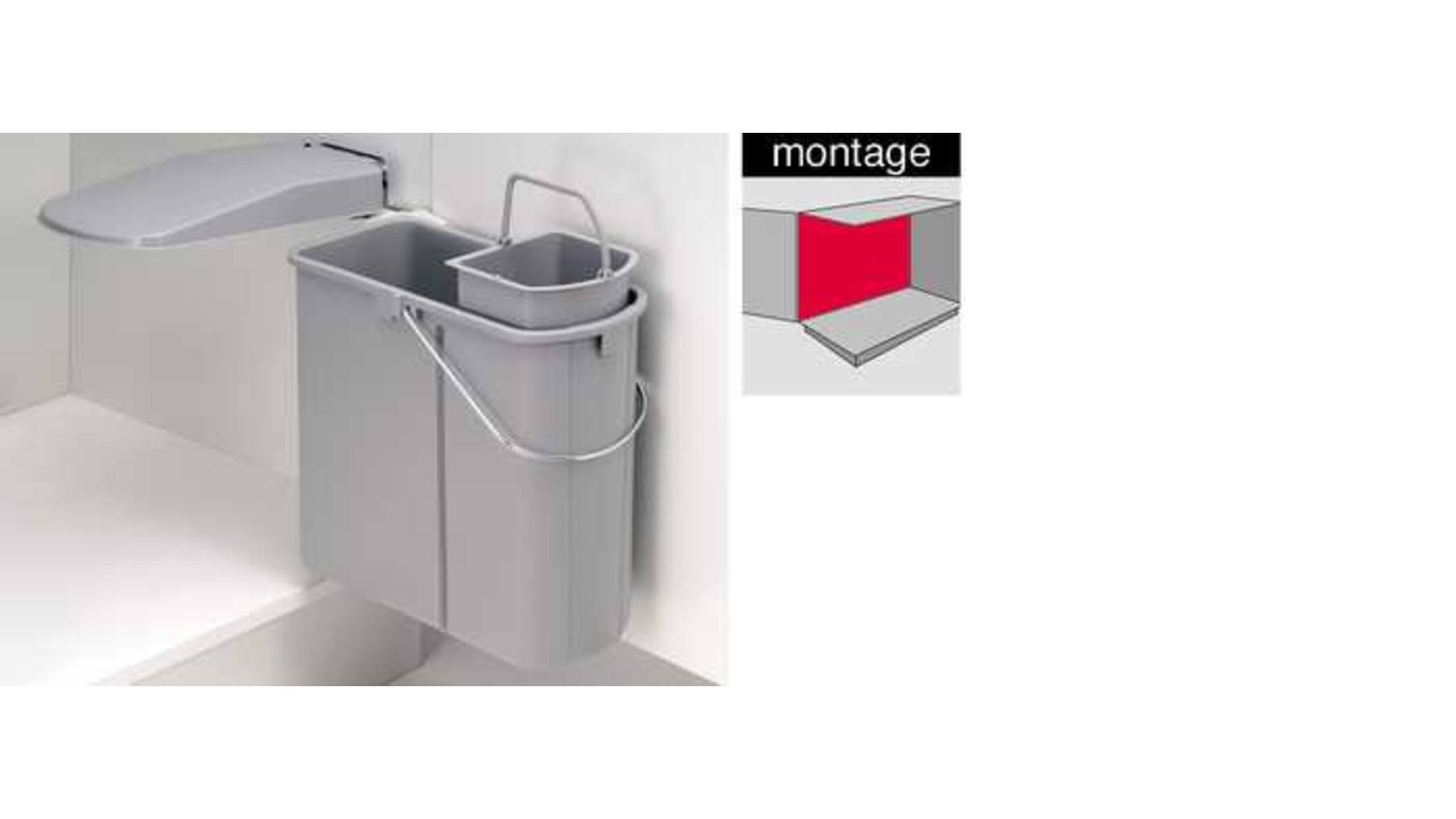 Afvalemmer 19 liter met (14+5) 410 x 210 x 470mm, grijs
