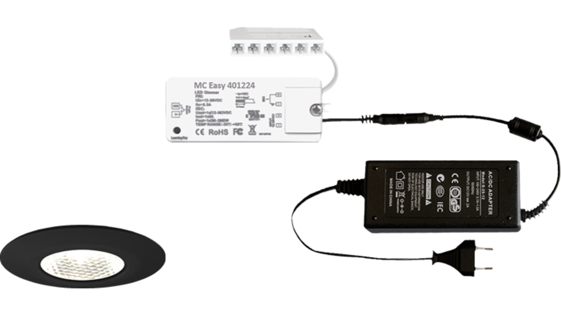 2x Pixel 24V mat zwart + MC-Easy basisontvanger + Driver 24W