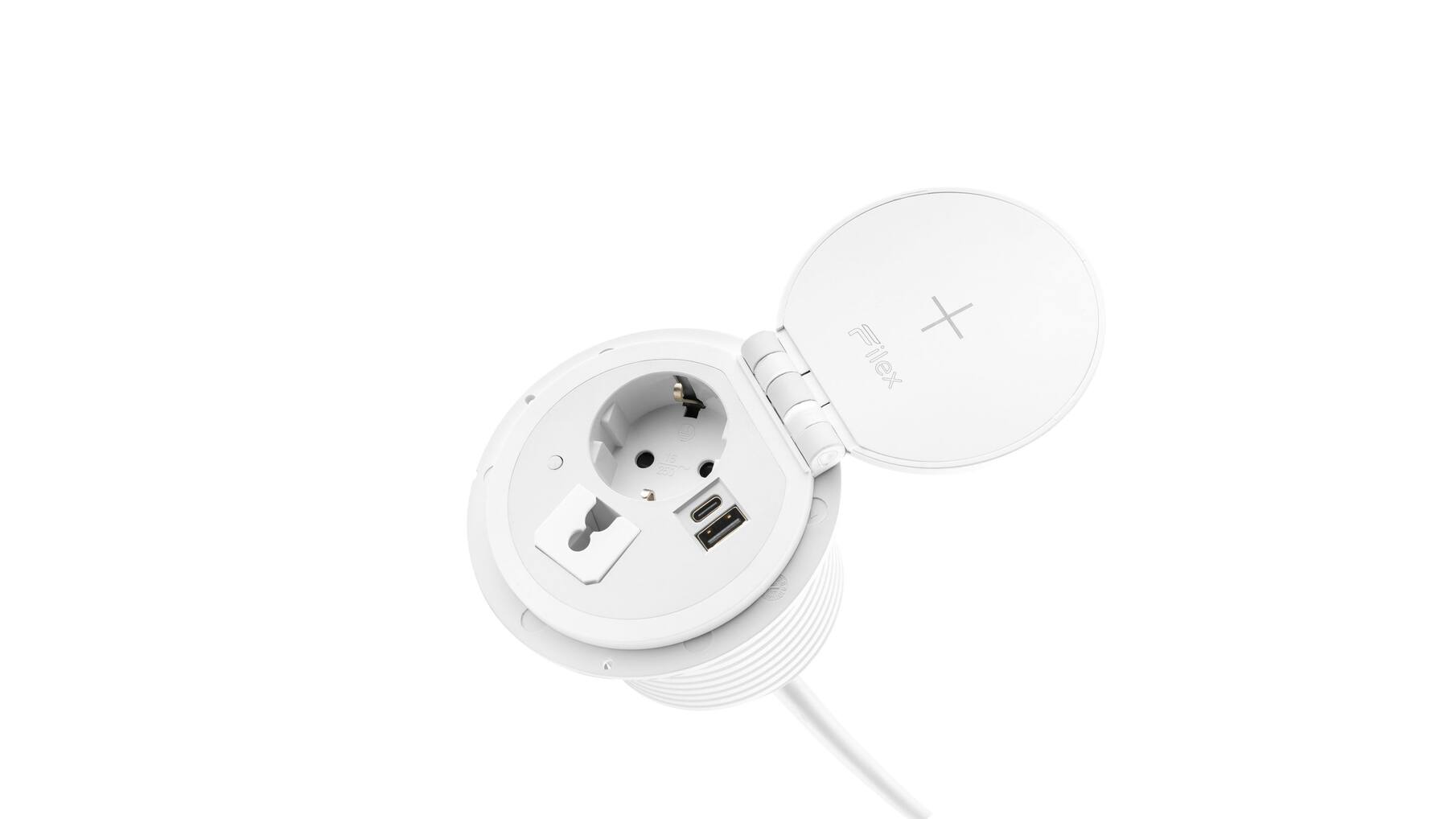 Inbouwmodule QI Power spot witm met Schuko Plug.