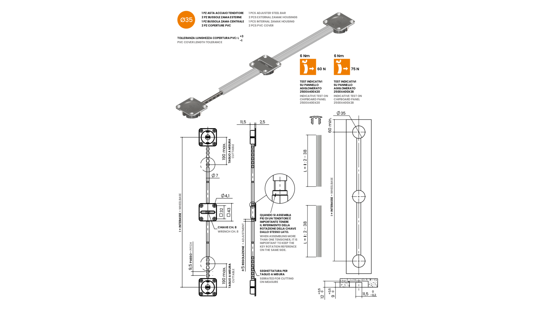 Deurspanner TN103 H = 2329mm VE=25, in te korten tot 1980mm