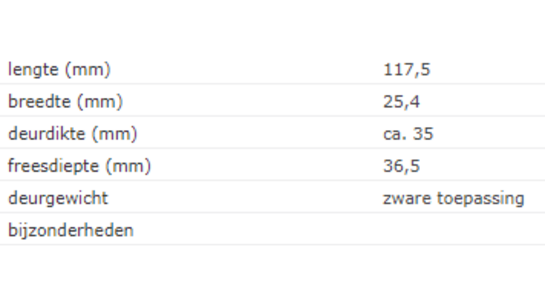 SOSS 216 NP / 25x117 mm / deurdikte ca. 35 mm / vernikkeld