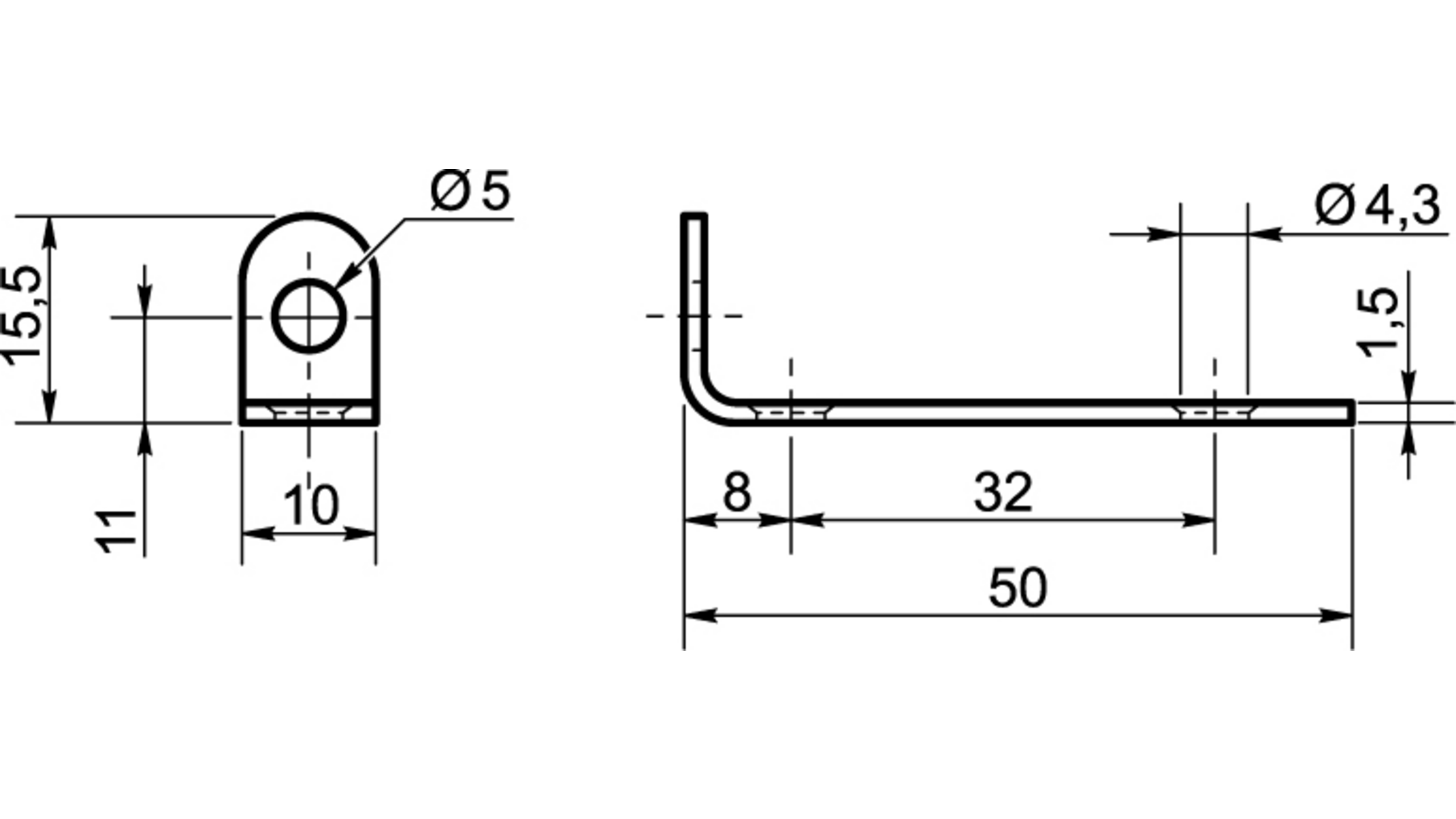 Verbindingshoek 50 x 10 x 15,5 x 1.5mm verzinkt