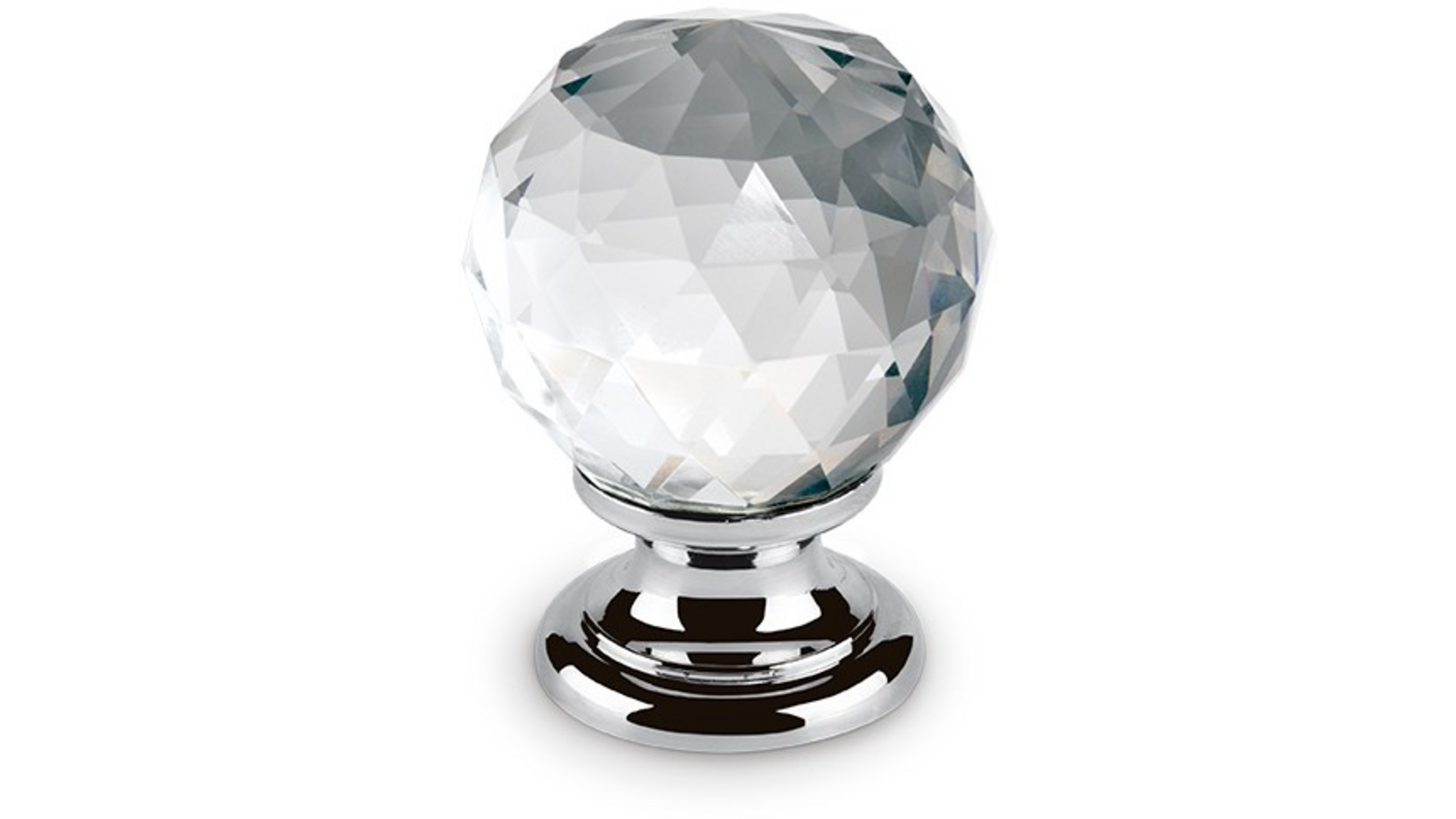 Knop CRYSTAL helder, 30mm, voet massief messing glans chroom