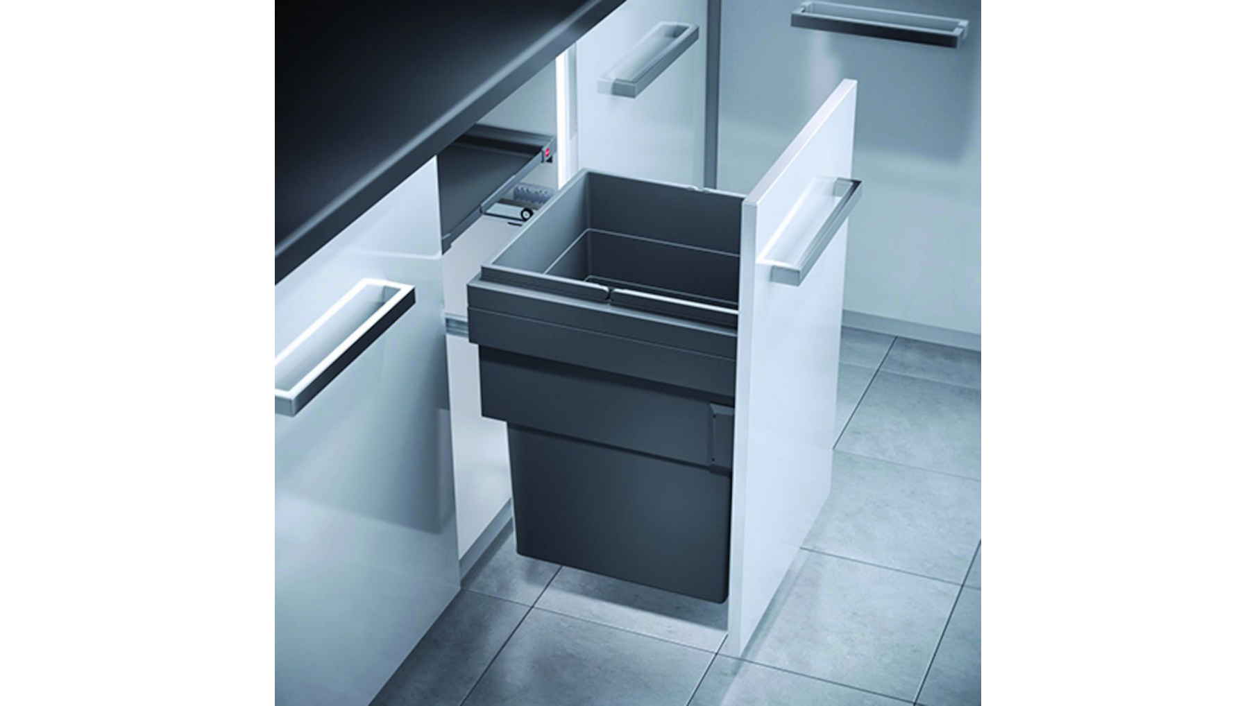 Afvalsysteem 55L donkergrijs met softclose geleiders