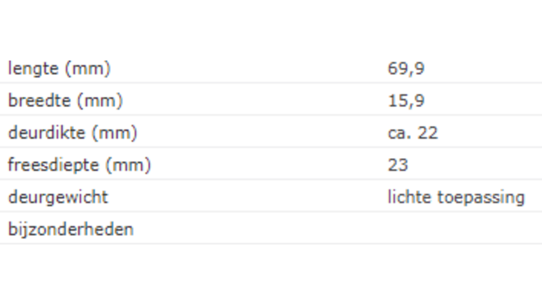 SOSS 208 NP / 16x070 mm / deurdikte ca. 22 mm / vernikkeld
