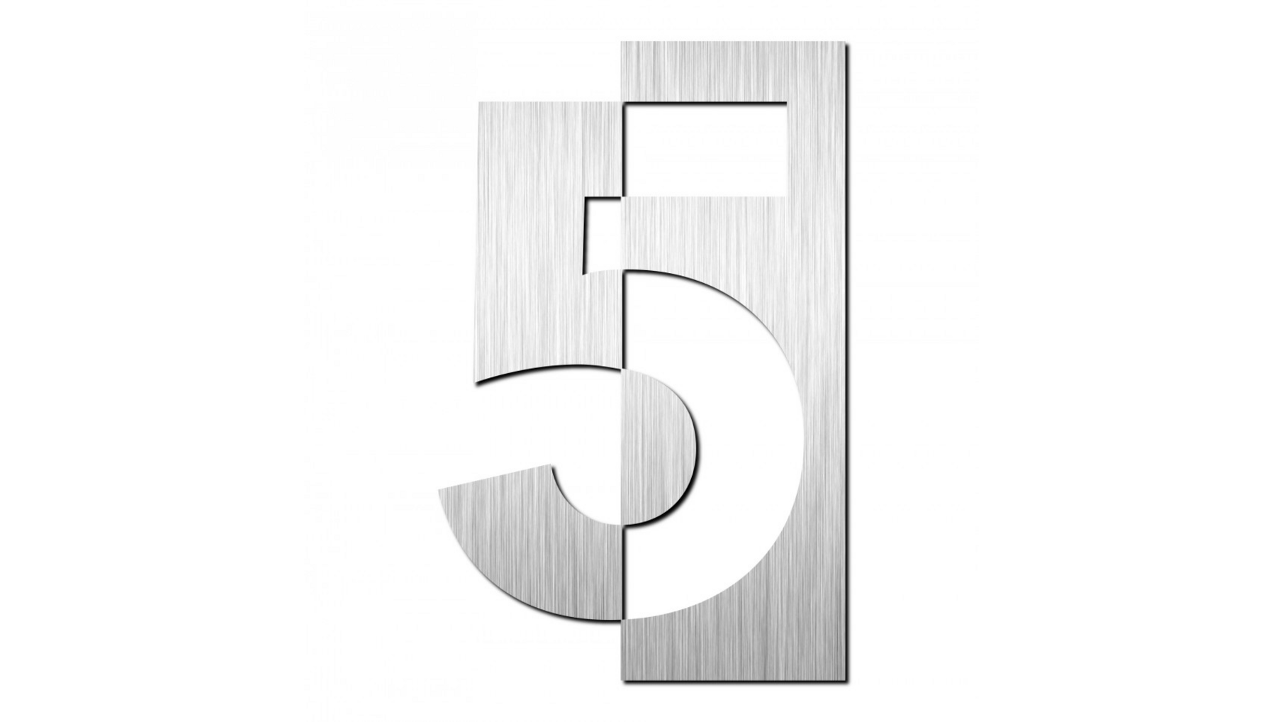 Huisnummer "5" hoogte 75mm, RVS geborsteld