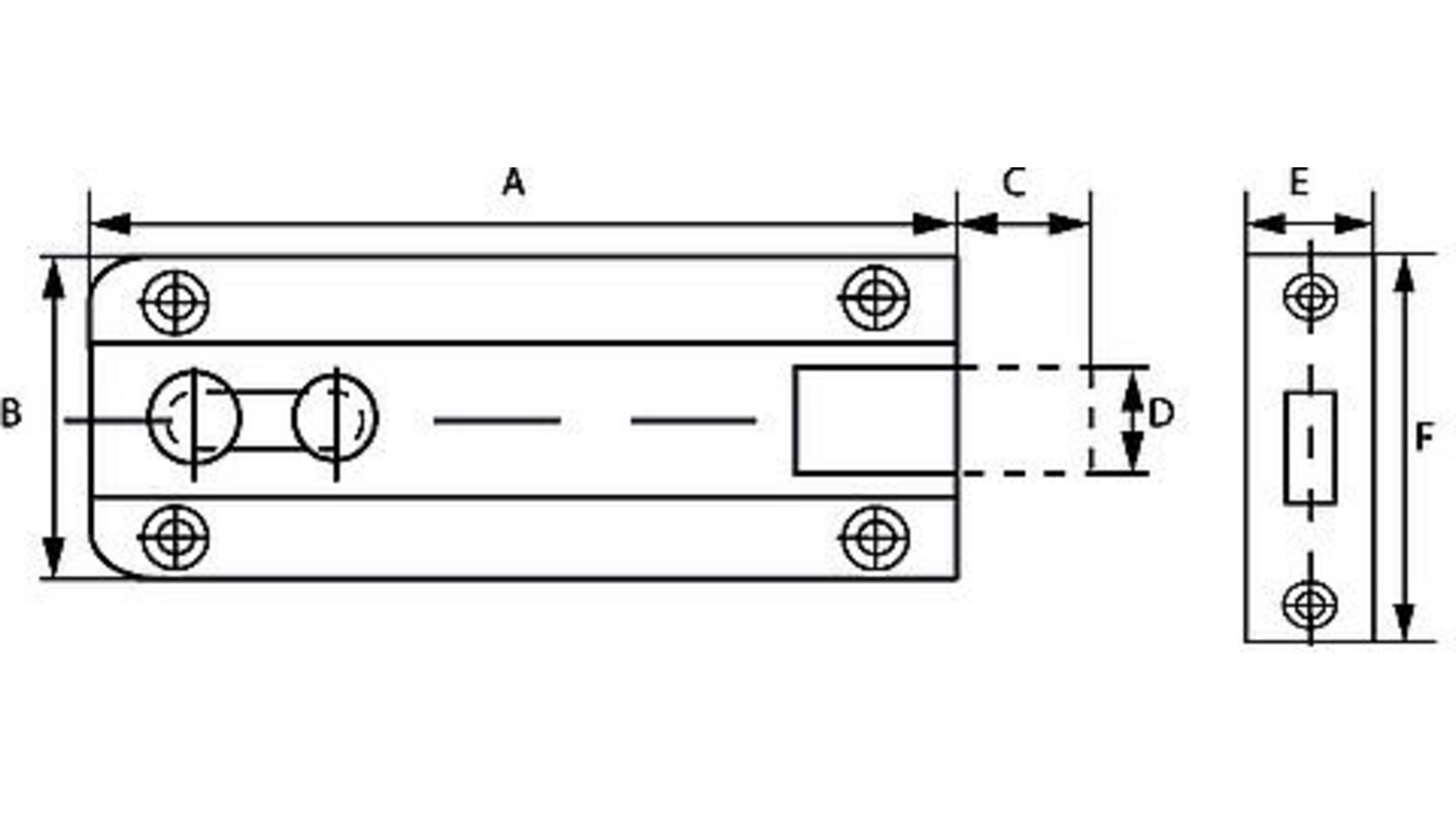 Profielschuif / met bocht / 35x060mm / messing vernikkeld