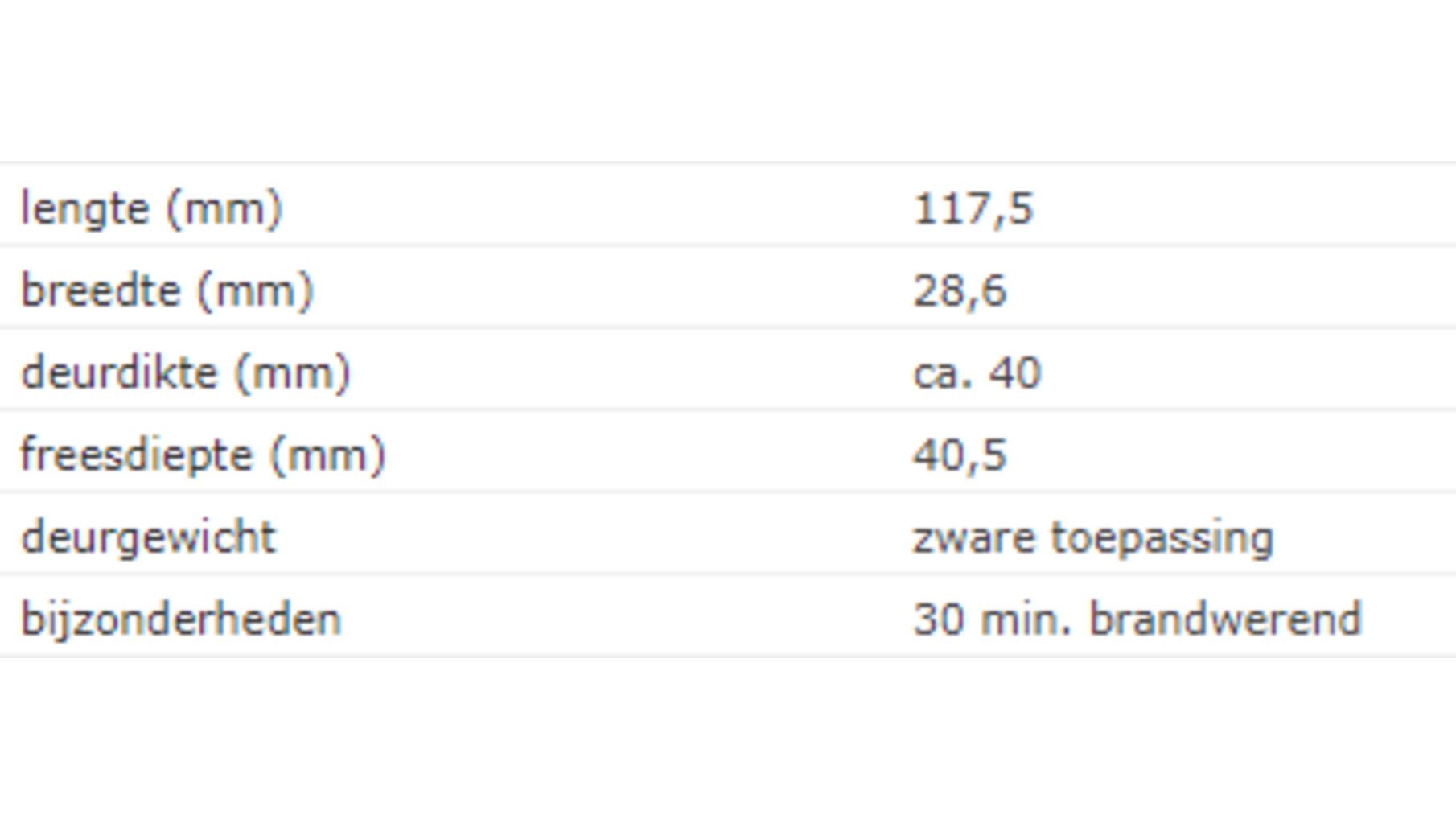 SOSS 218 NP / 28x117 mm / deurdikte ca. 40 mm / vernikkeld