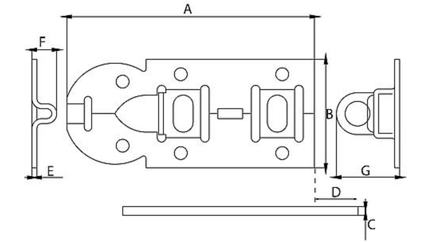 Hangslotrolschuif 44x100mm/ schootdikte 4mm/ vlak/ verzinkt