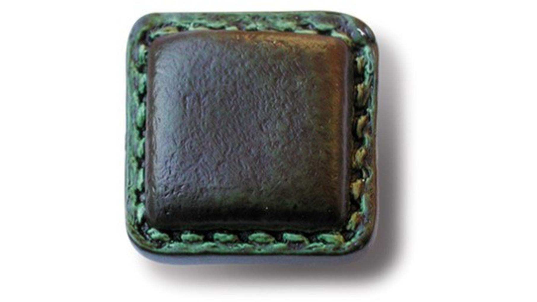 Knop nylon "groen leder met stiksels" 40x40mm
