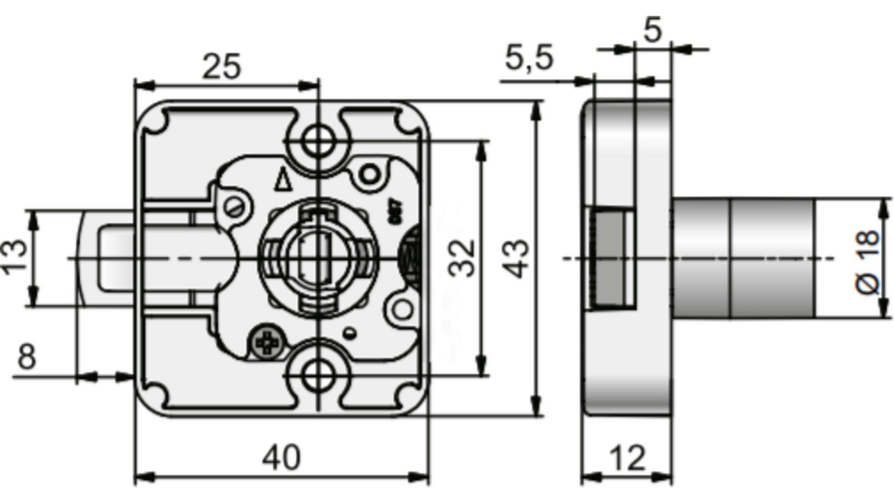 Oplegslot P2 vernikkeld rechts penmaat 25mm schuine schoot