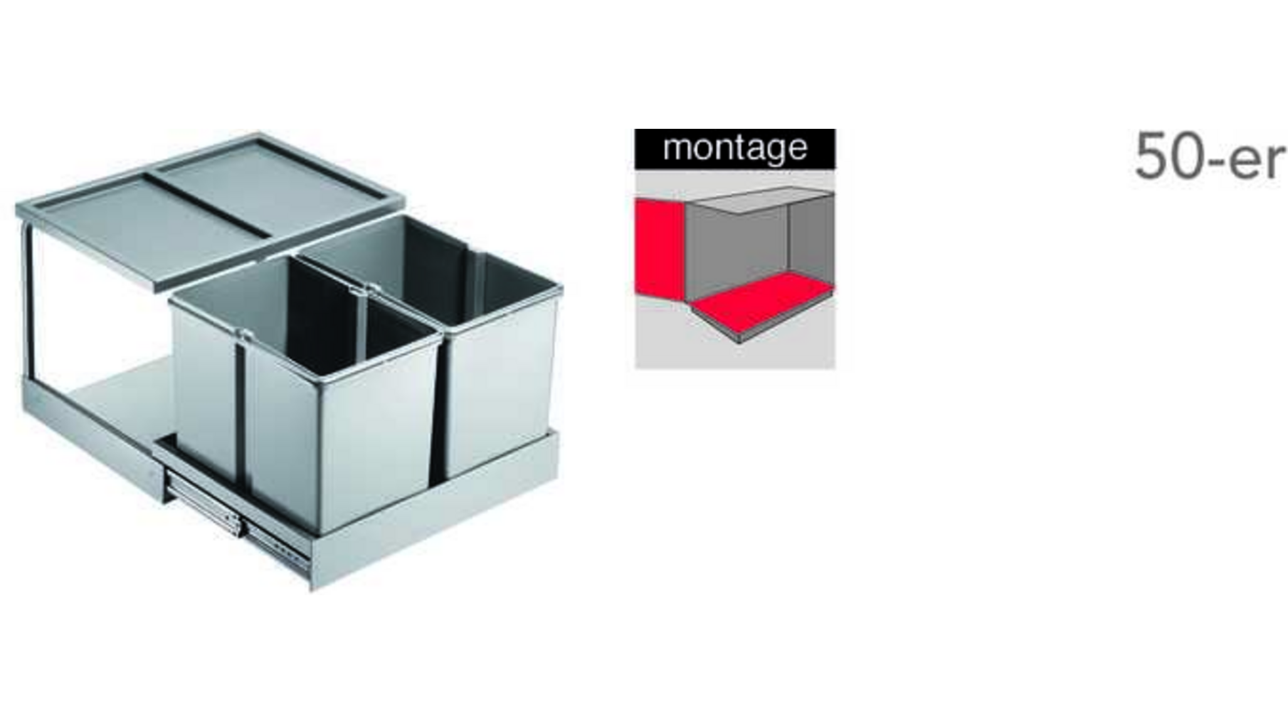 Inbouwafvalemmer Shorty-Automatic, 2x15L, zilver