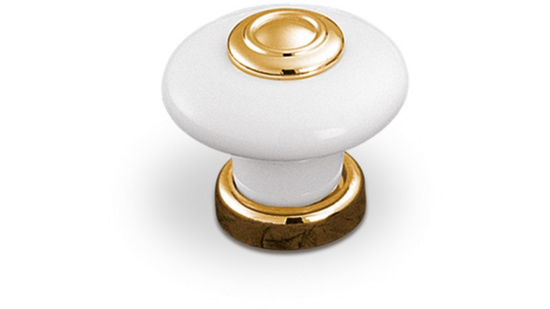 Knop wit porselein met vergulde voet, diameter knop 37mm