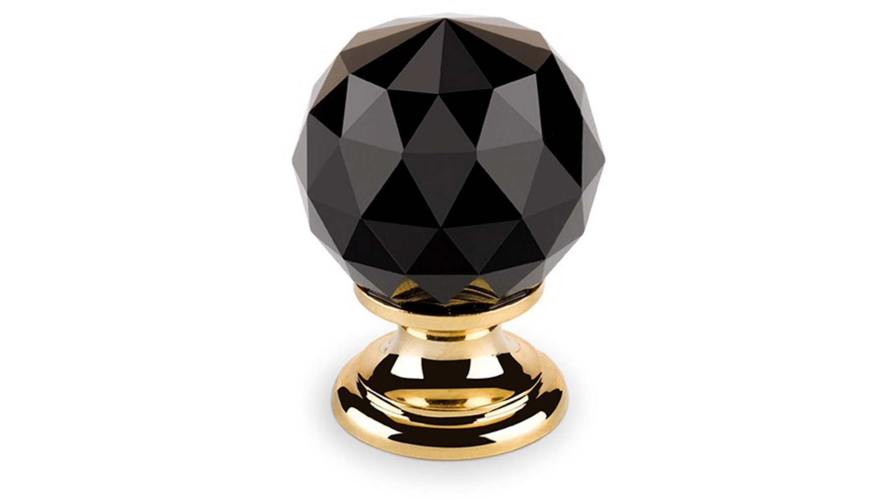 Knop CRYSTAL zwart, 25mm, voet massief messing verguld