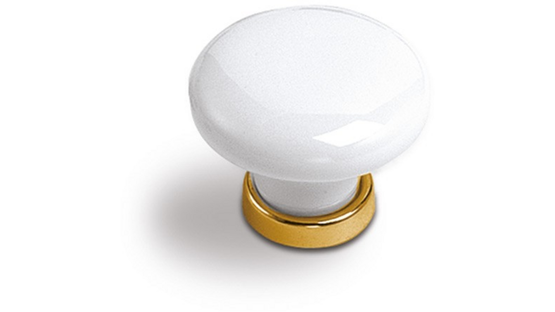 Knop wit porselein met vergulde voet, diameter knop 30mm