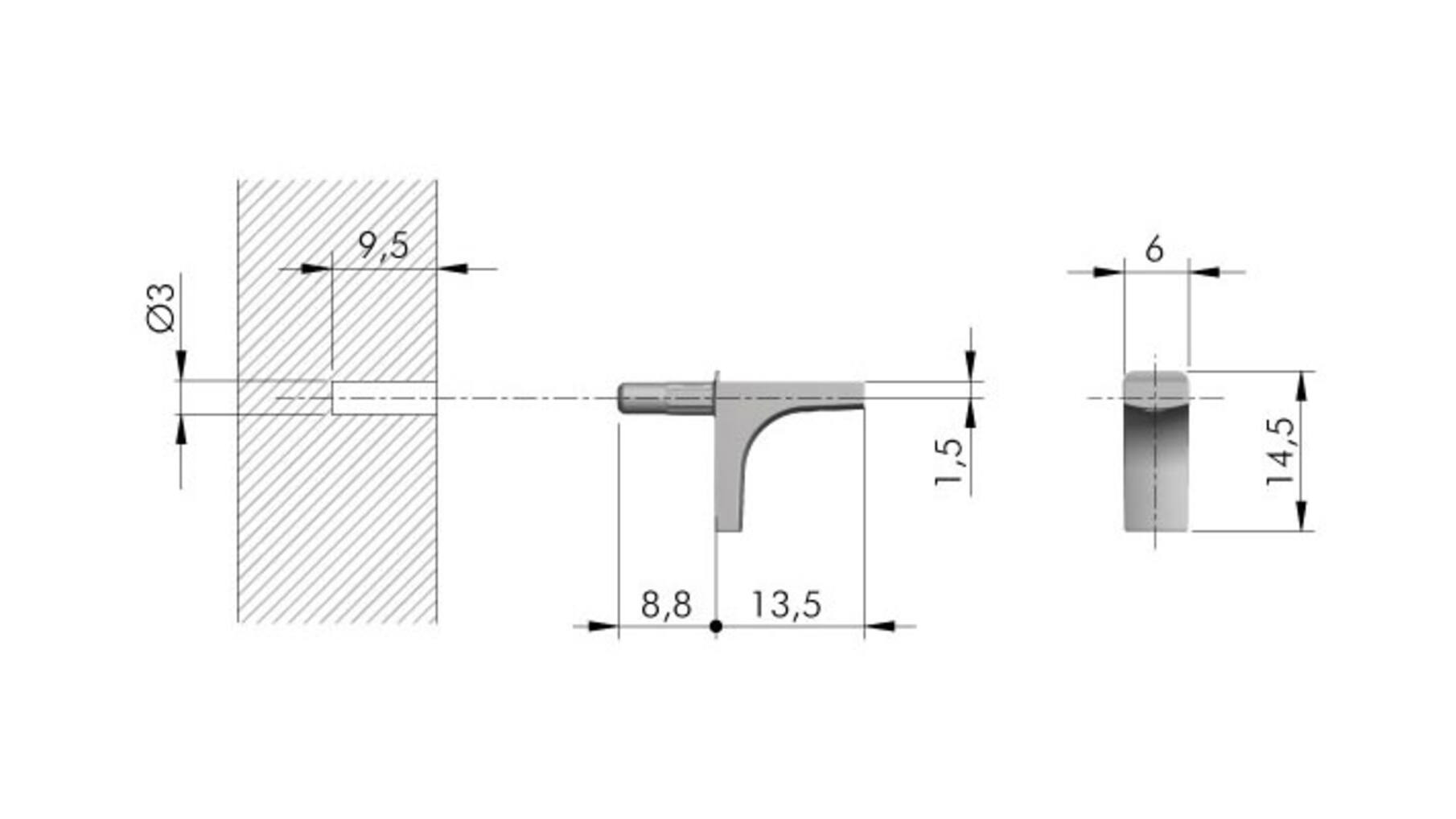 Plankdrager K Line vernikkeld, stift 3mm