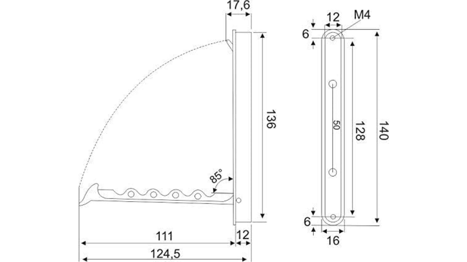 Jashaak uitklapbaar mat chroom, infrees 140x16mm/128mm