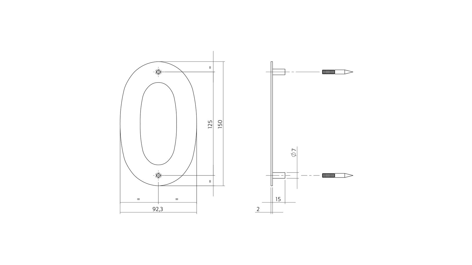 Huisnummer 0 150x2mm RVS geborsteld