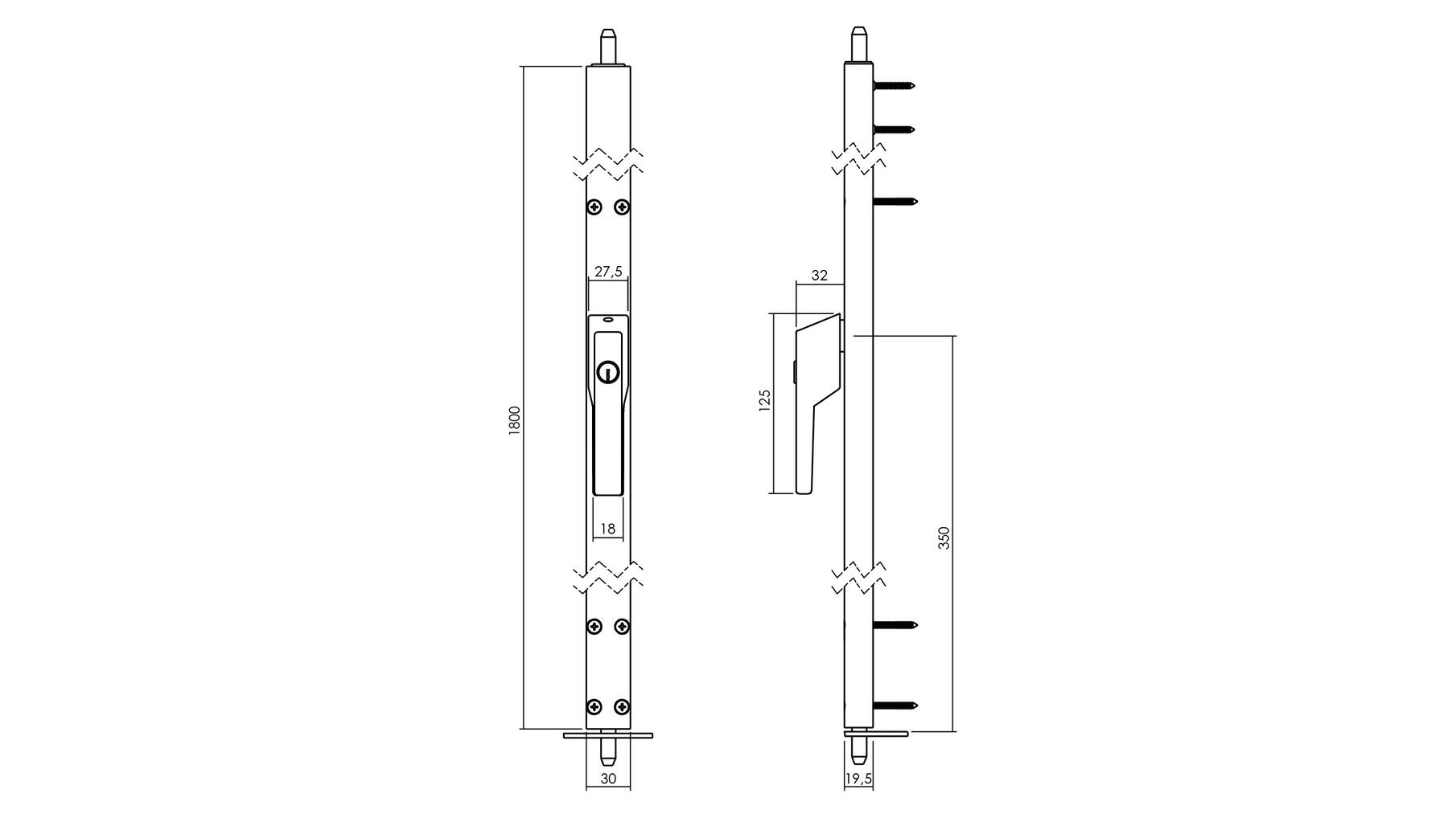 Raamespagnolet afsluitbaar Links 1800mm aluminium