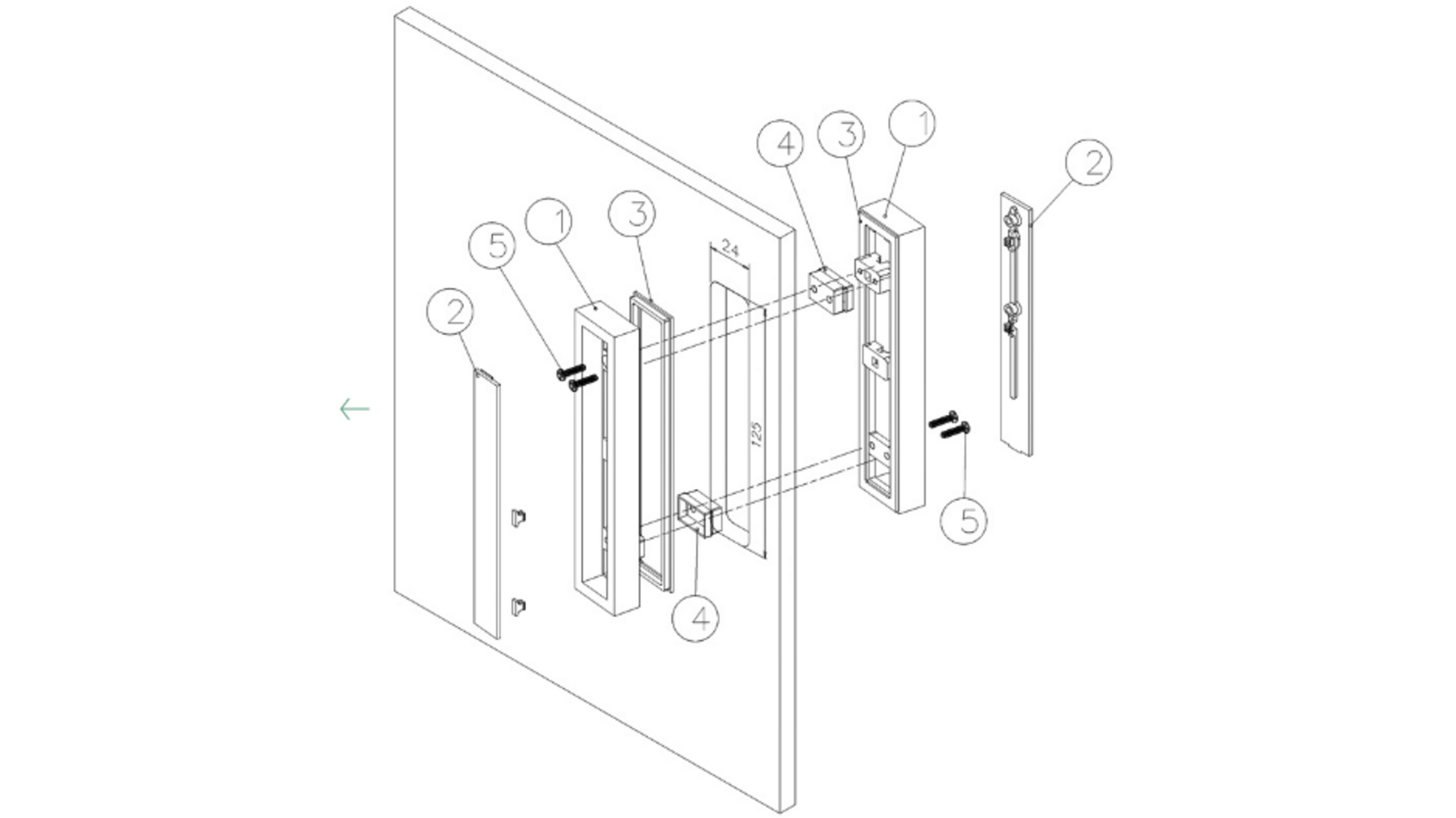 Glasdeurgreep 150x32x15mm mat zwart, per paar