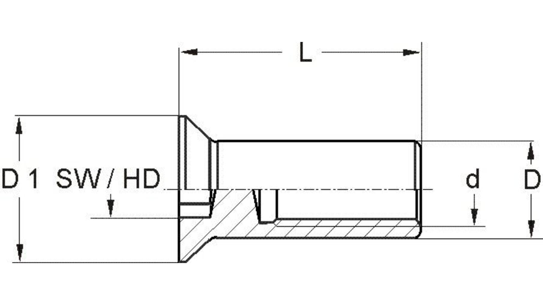 Busmoer platkop, M6, zwart verzinkt, lengte totaal 20mm