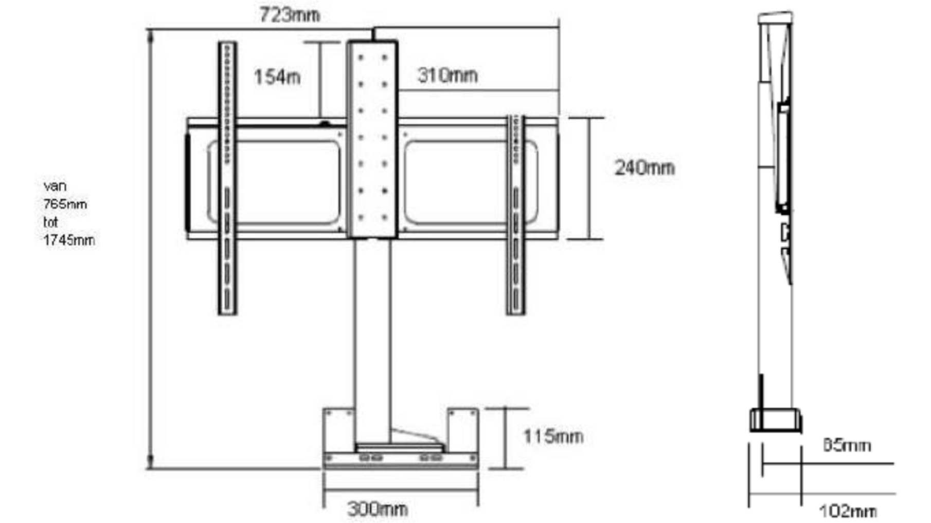 TV lift DL16 PLUS  voor grotere tv's vanaf 55inch
