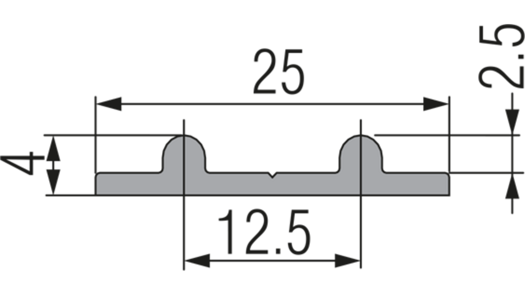 Miniroller onder looprail dubbel, lengte 2500mm