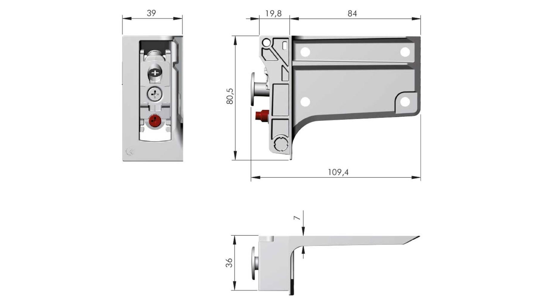 Kastophanger LIBRA H7 rechts, voor alu profiel, om te schroe