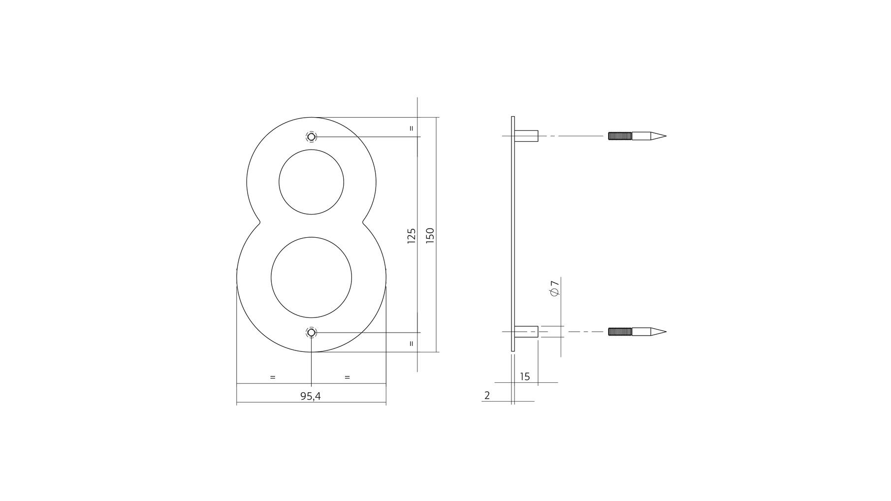 Huisnummer 8 150x2mm RVS geborsteld