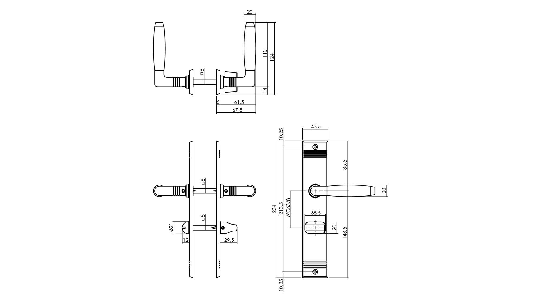 Deurkruk Ton Basic met schild WC63/8mm nikkel