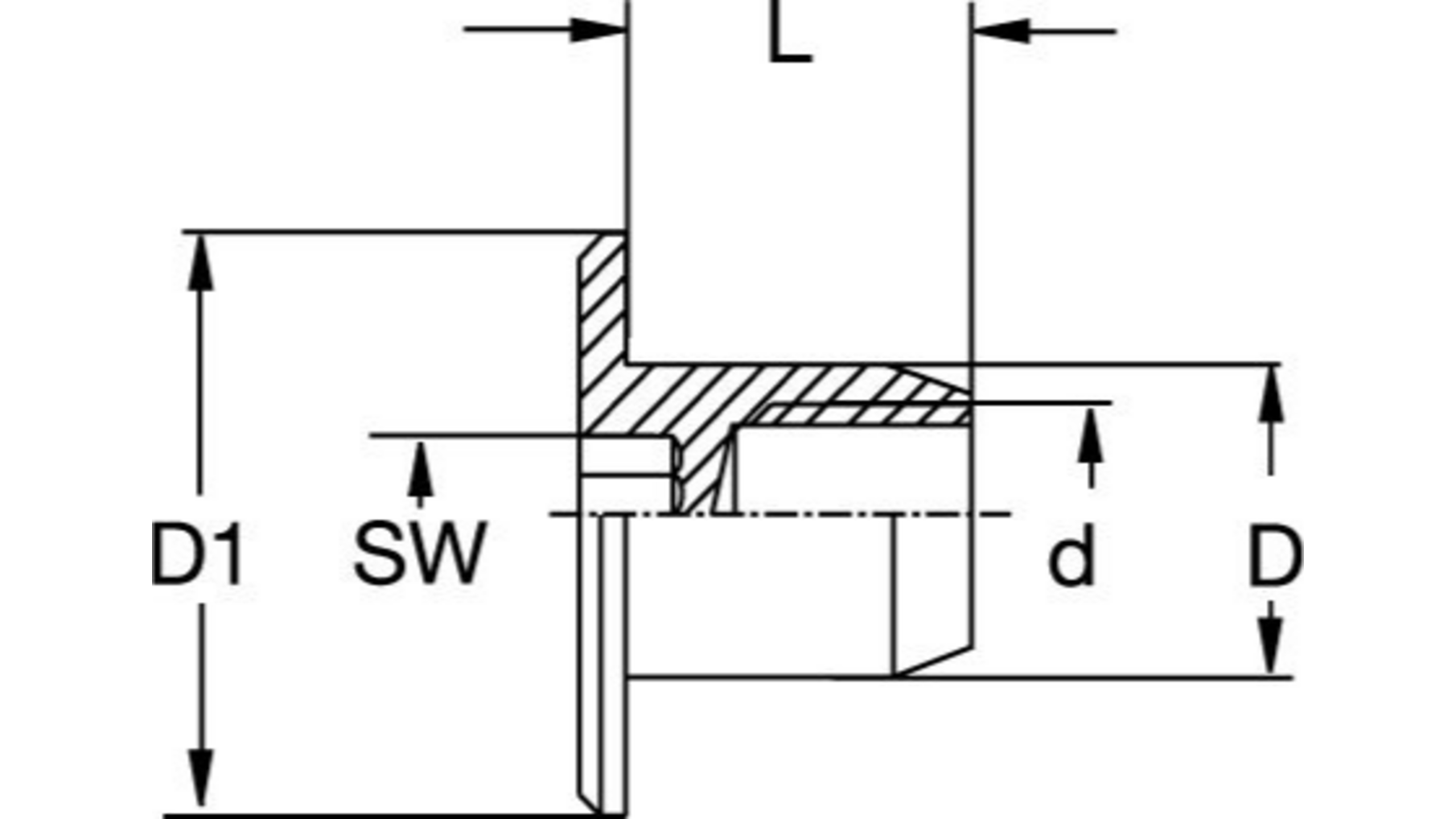 Busmoer M6x20mm, kop 19mm, staal verzinkt, SW 5