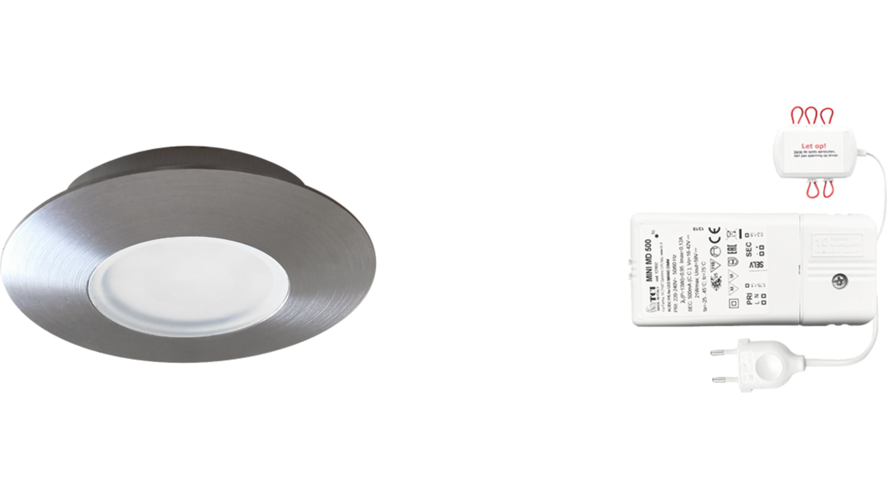 4x Napoli rond RVS DTW 3000K-2200K met 4x verl+Led driver